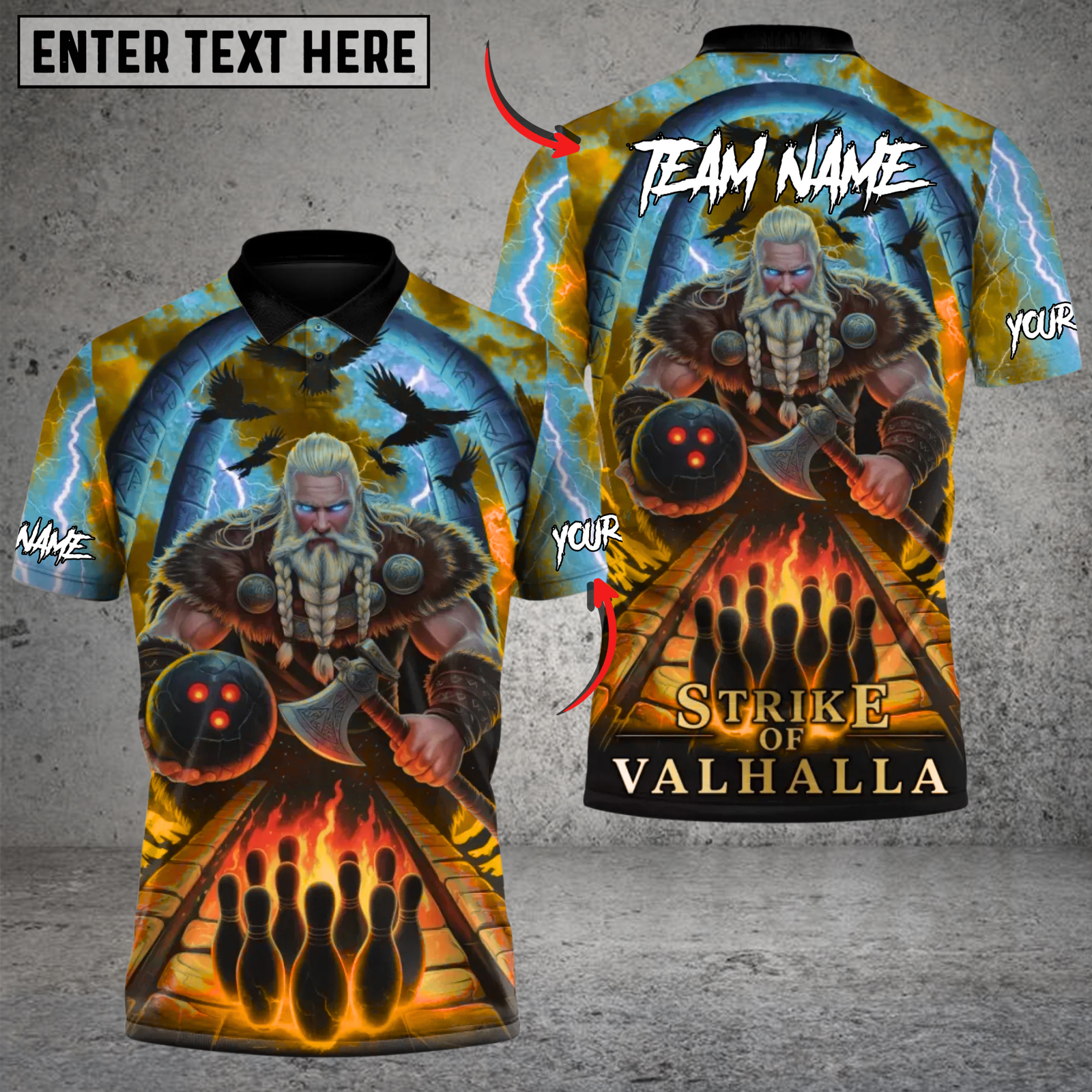 Blisscorners Bowling Strike of Valhalla Viking Thunder Multicolor Customized Name, Team Name 3D Shirts