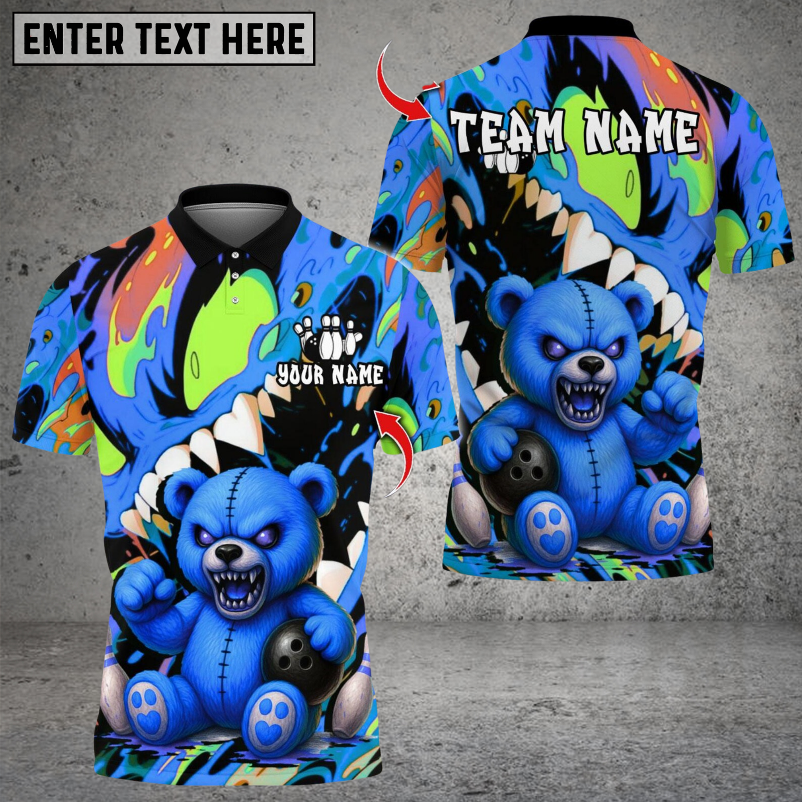 Blisscorners Bowling Teddy Monster Multicolor Customized Name, Team Name 3D Shirts