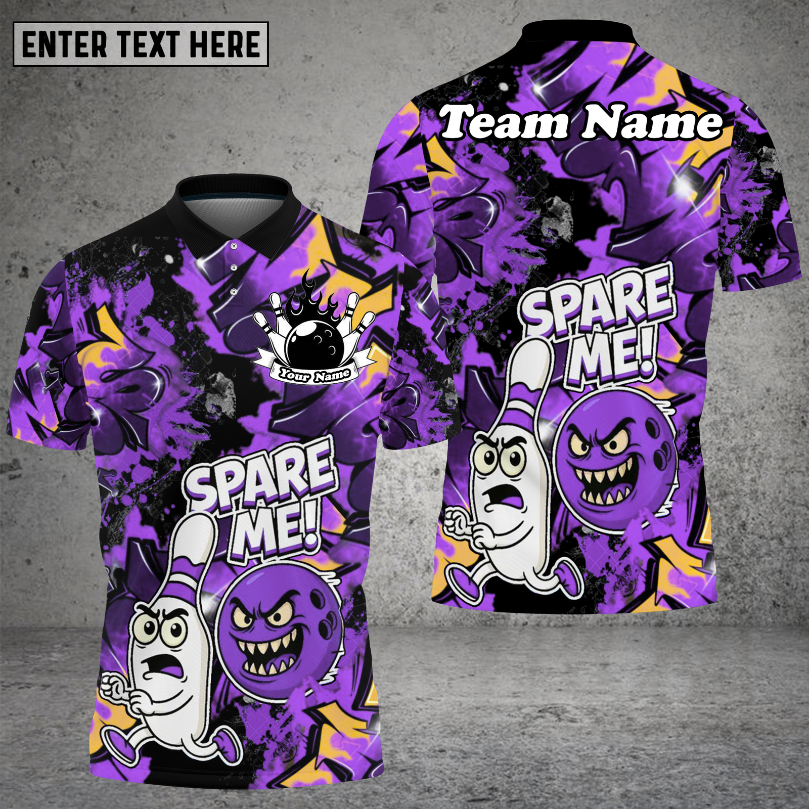 Blisscorners Spare Me Bowling Cartoon Fire Burst Multioptions Personalized Name, Team Name Unisex 3D Shirt (4 Colors)