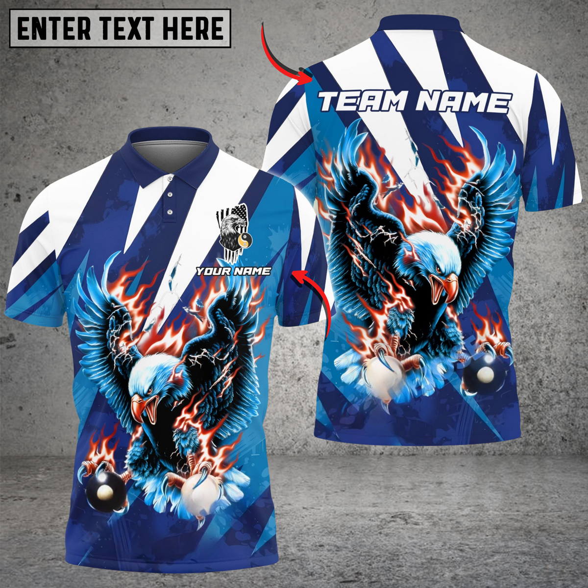 Blisscorners Billiards Ball 8 & 9 Flame Soaring Eagle American Flag Customized Name, Team Name 3D Shirt