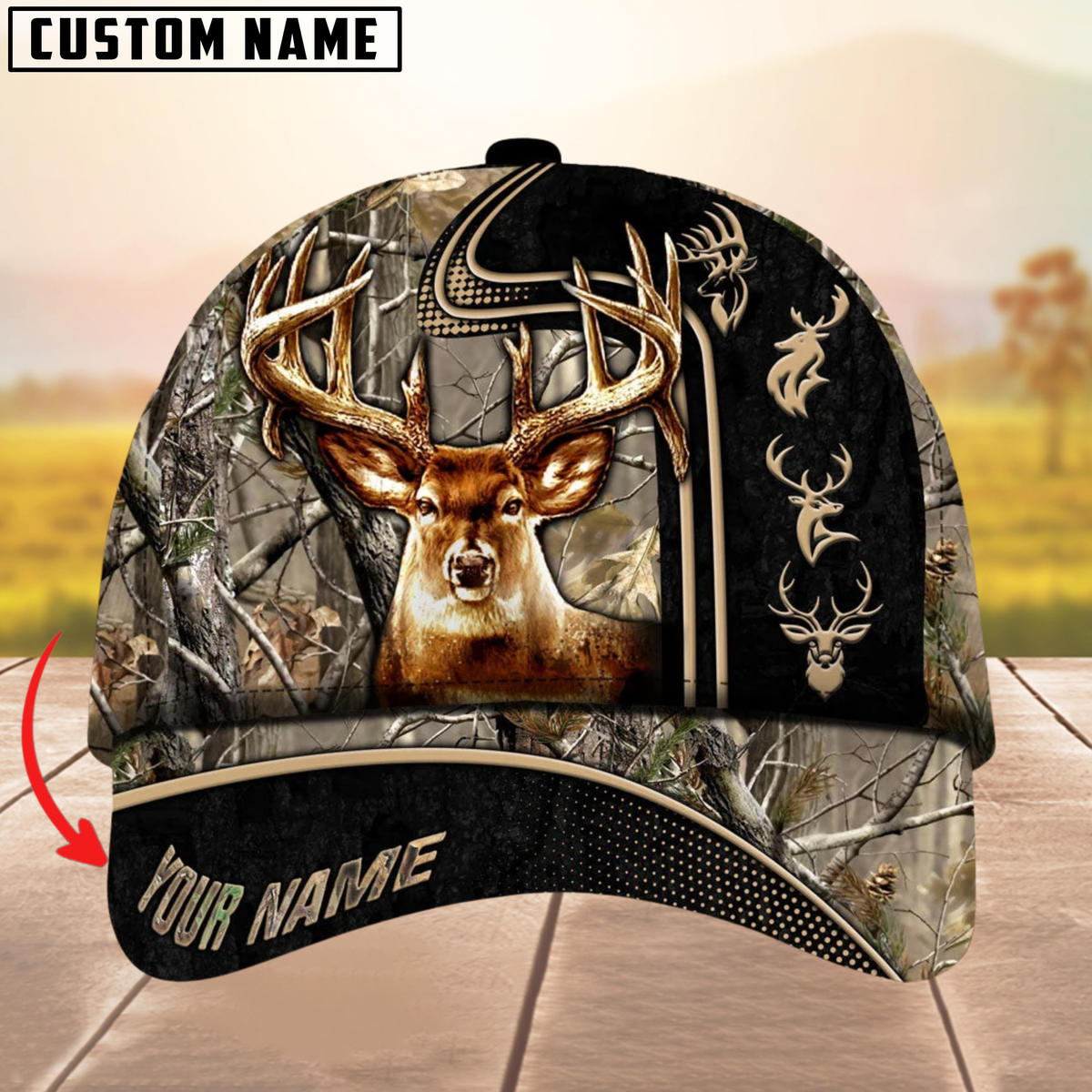 Blisscorners Beautiful Deer Hunting Version 2 Camouflage Pattern Multicolor Personalized Name 3D Cap