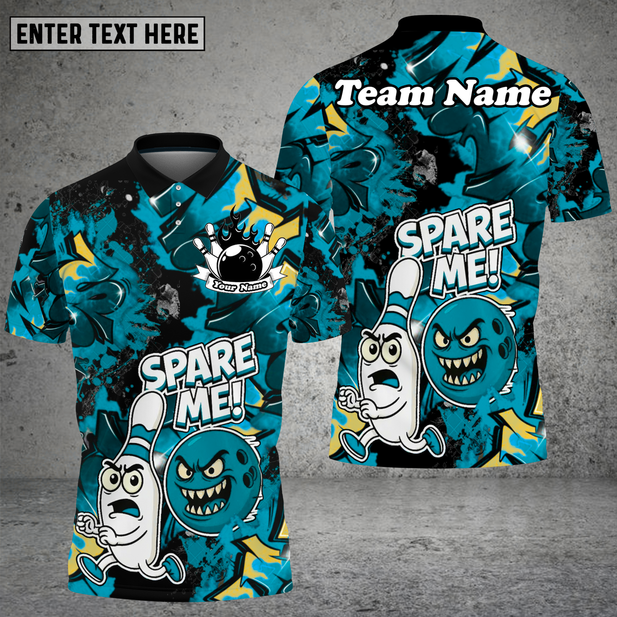 Blisscorners Spare Me Bowling Cartoon Fire Burst Multioptions Personalized Name, Team Name Unisex 3D Shirt (4 Colors)