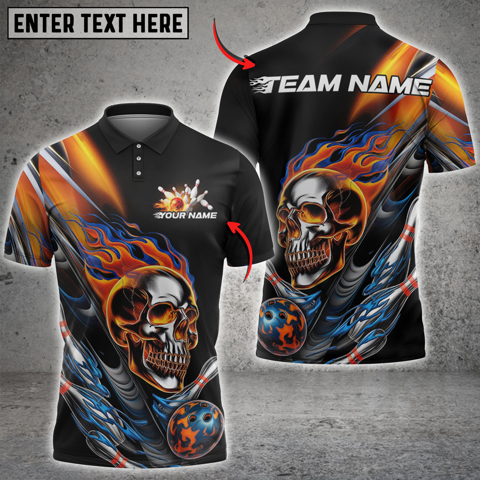 Blisscorners Bowling Flaming Skull with Bowling Ball Multicolor Customized Name, Team Name 3D Shirts
