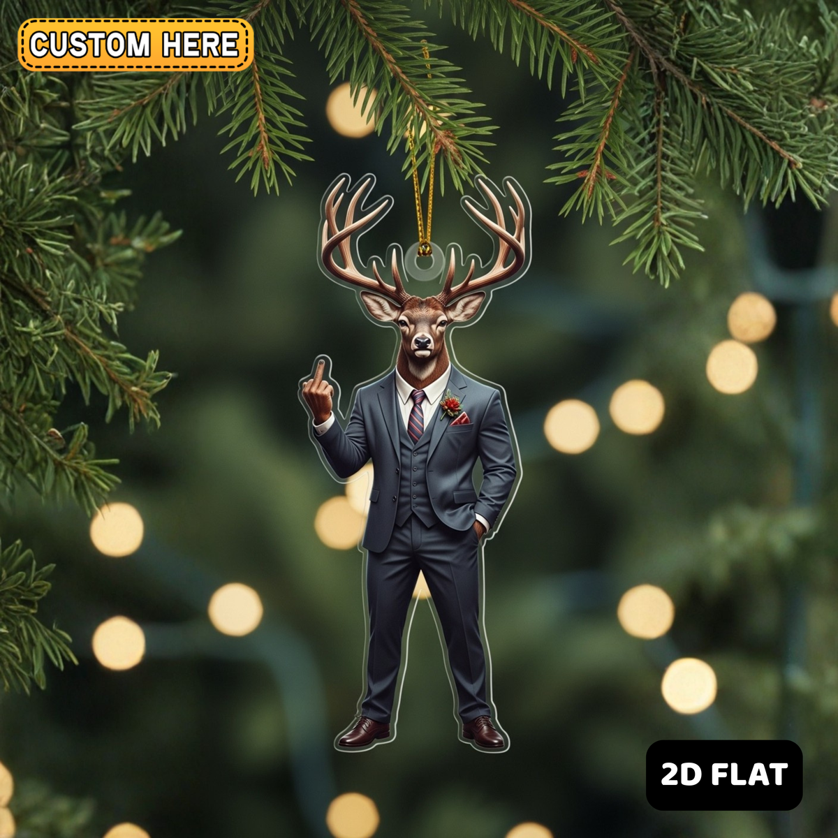 Blisscorners Personalized Boss Buck Attitude Hunting Acrylic Christmas Ornament Custom Gift for Hunters 2D Flat