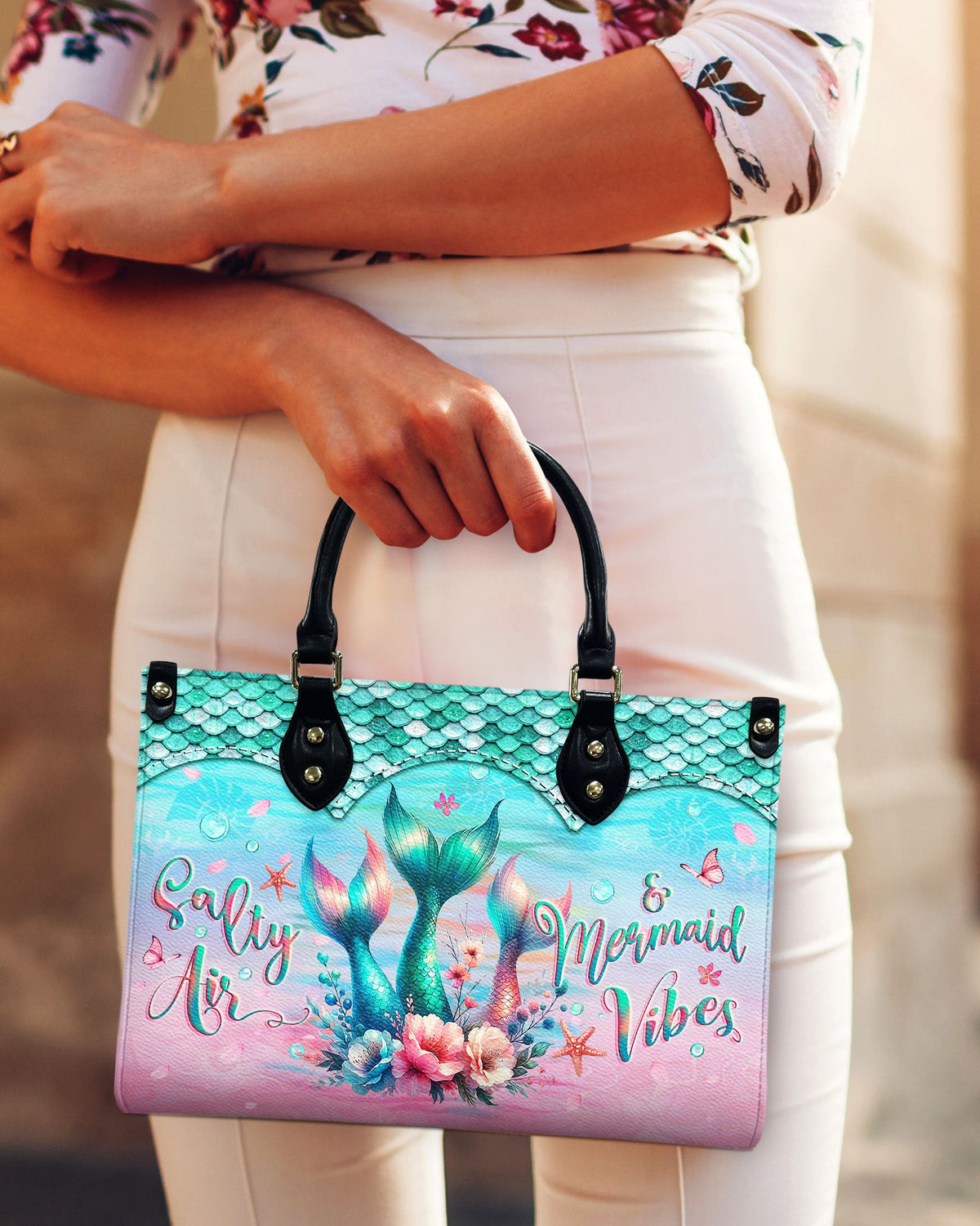 BLISSCORNERS SALTY AIR AND MERMAID VIBES LEATHER HANDBAG