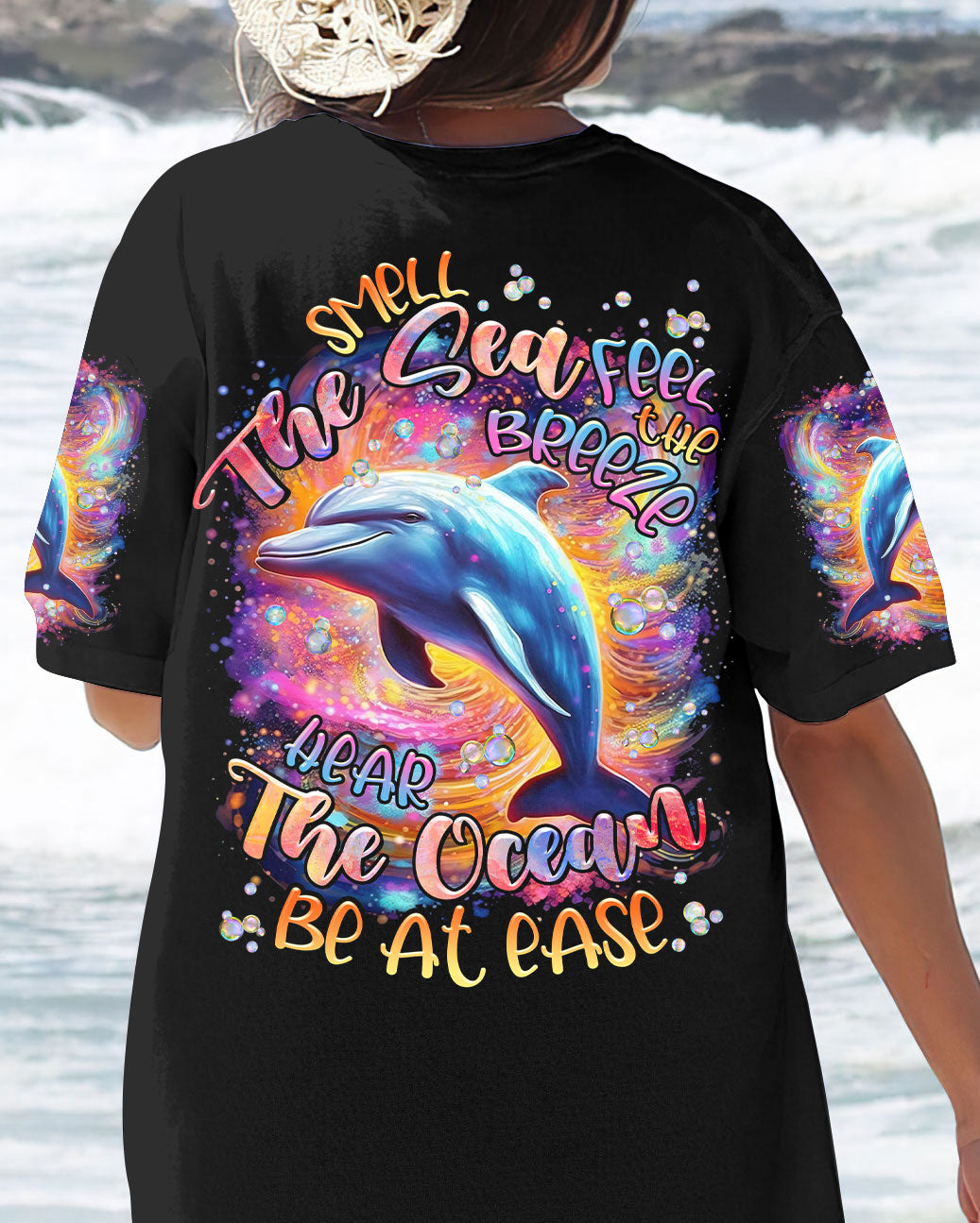 BLISSCORNERS SMELL THE SEA FEEL THE BREEZE DOLPHIN NEON ALL OVER PRINT