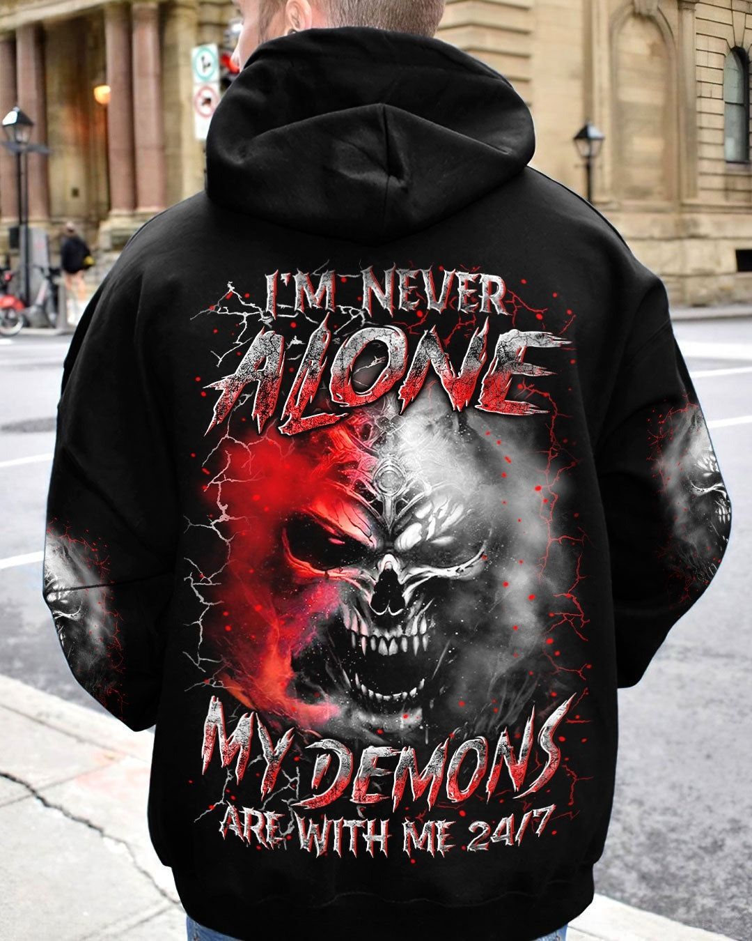 BLISSCORNERS I'M NEVER ALONE SKULL DEMON ALL OVER PRINT