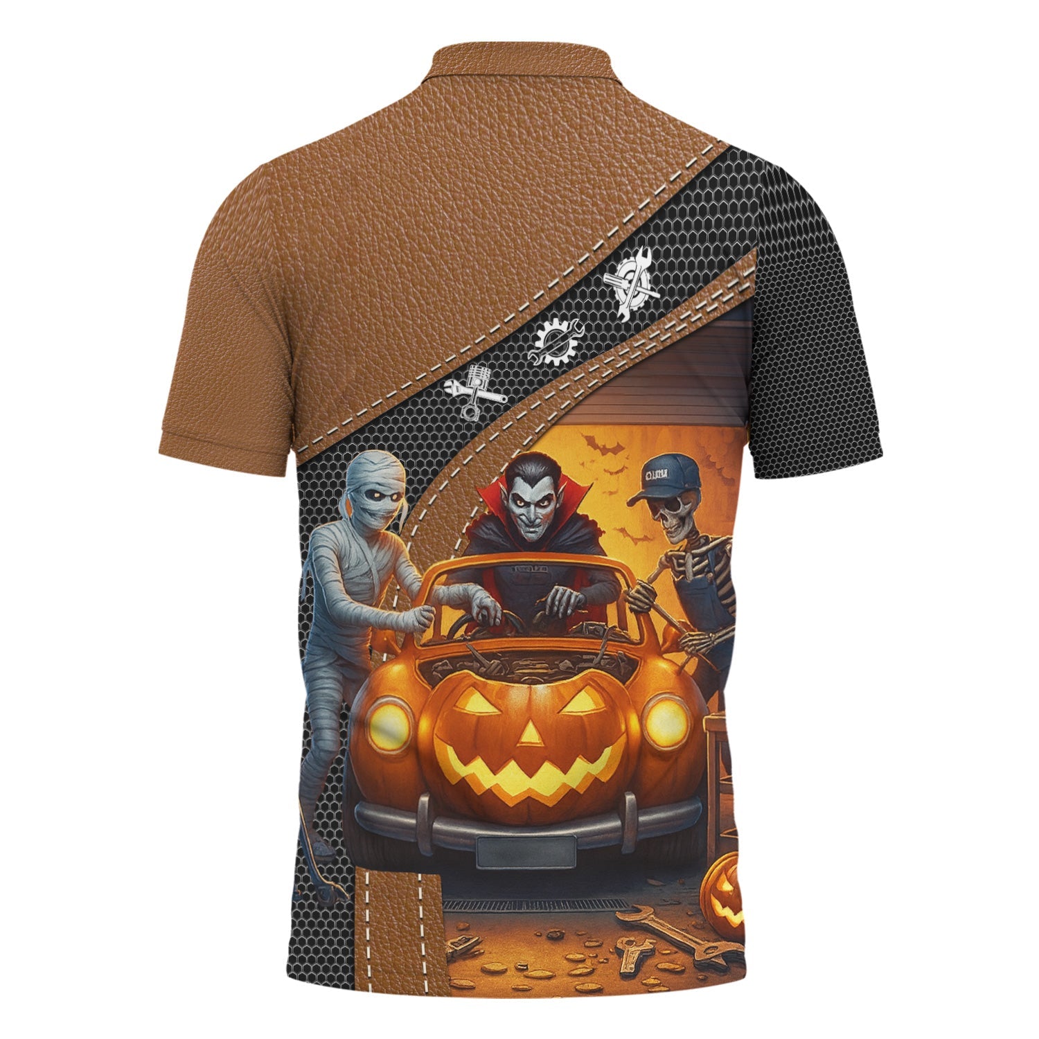 Blisscorners Halloween Mechanic T Shirt Funny Vampire Skeleton Mummy Pumpkin Car Spooky Auto Repair Garage Workwear Tee Gift For Men Women Halloween