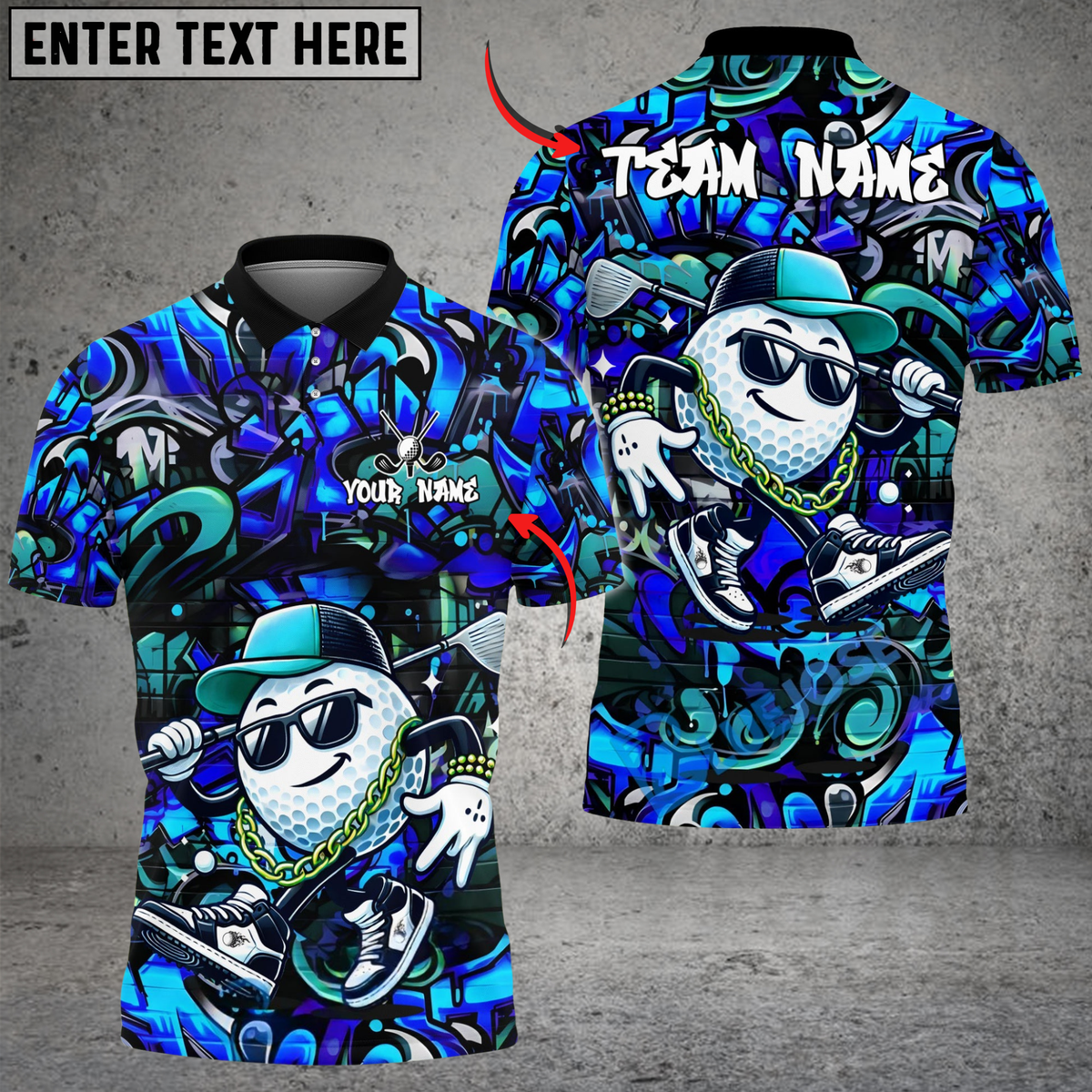 Blisscorners Hip Hop Golf Ball Shirt, Customized Name & Team Name 3D Shirts (4 Colors)
