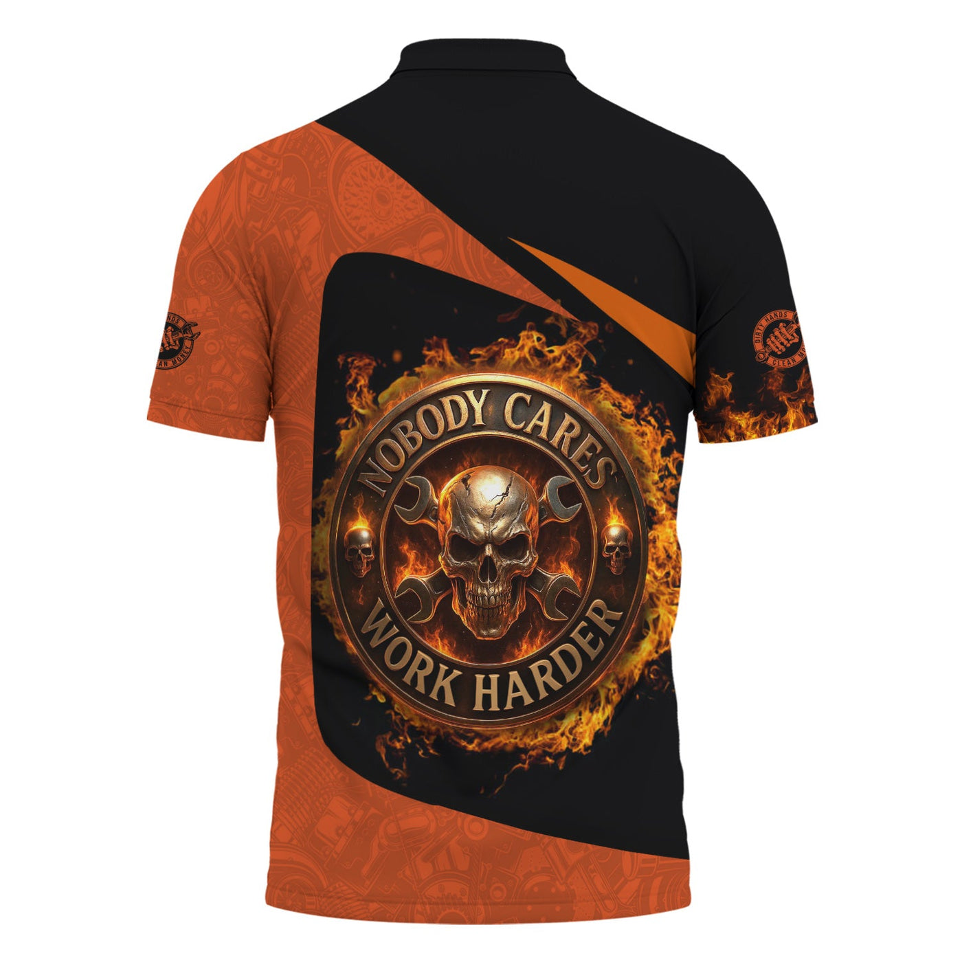 Blisscorners Personalized Mechanic Shirt, Nobody Cares Work Harder, Flame Skull Design, Gift For Men