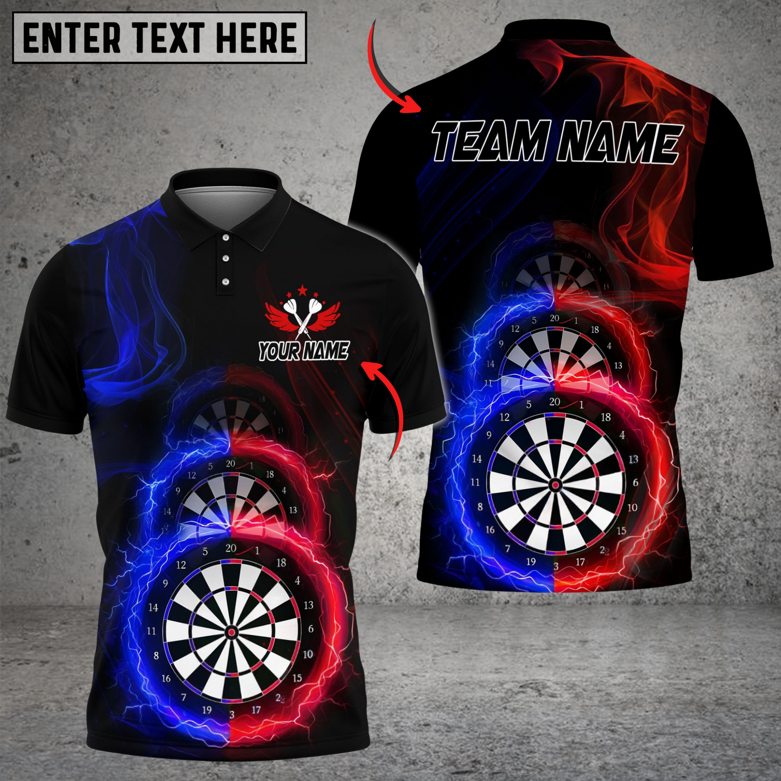 Blisscorners Darts Triple Double Flame Dartboard Customized Name, Team Name 3D Shirt (4 Colors)