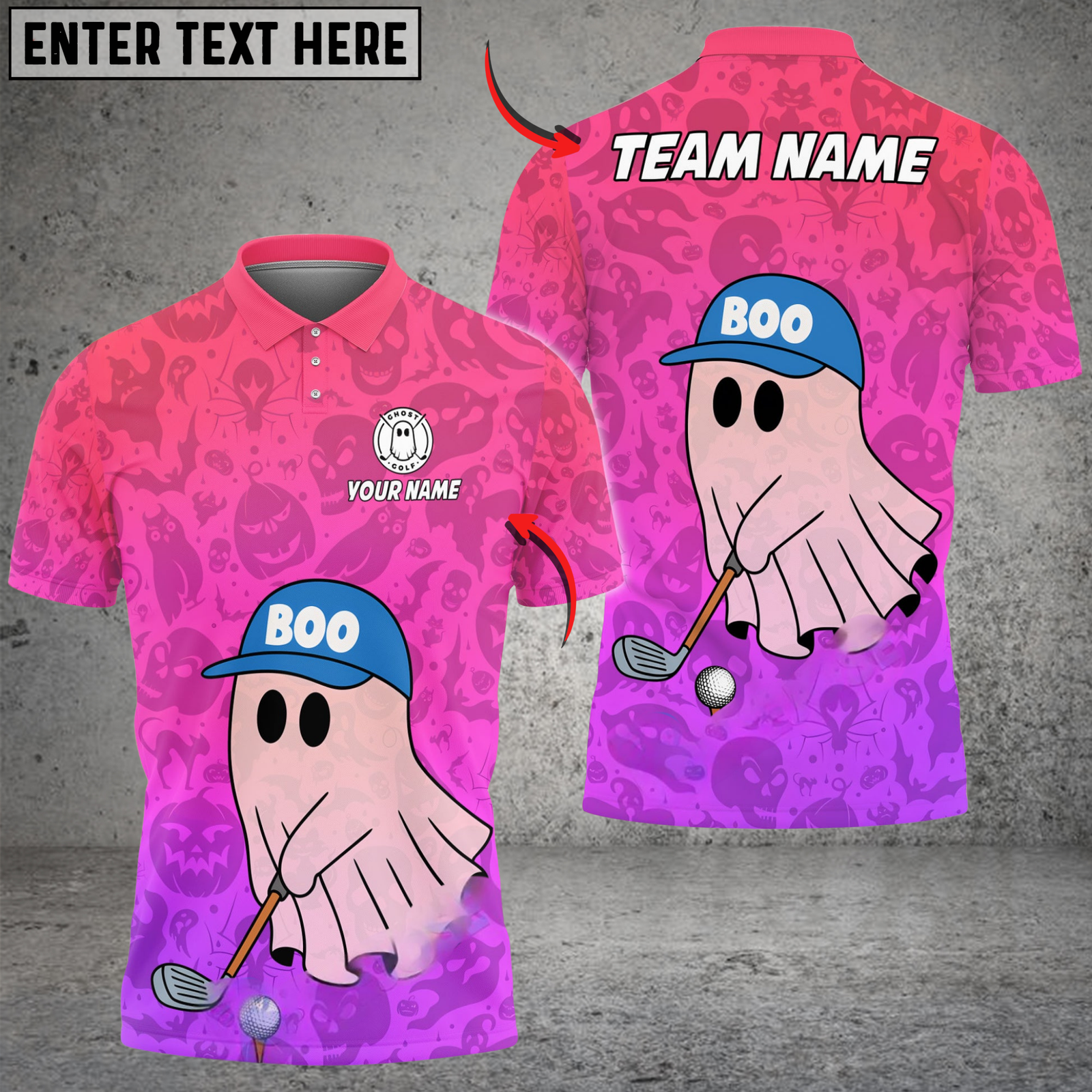 Blisscorners Boo Ghost Funny Golf Polo Shirt, Customized Name & Team Name 3D Shirts (4 Colors)