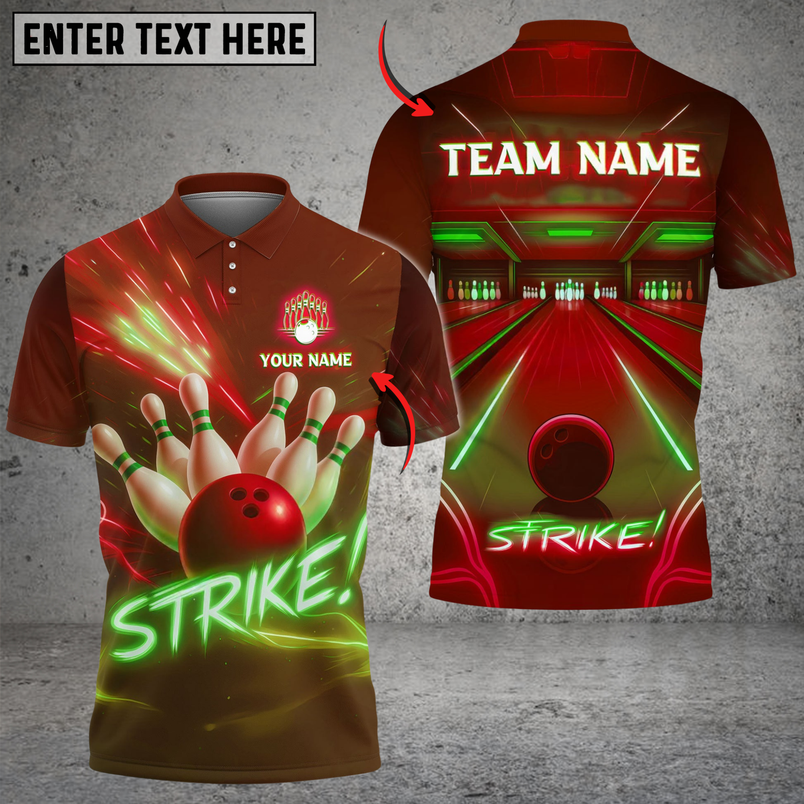 Blisscorners Bowling And Pins Neon Strike Lane Customized Name, Team Name 3D Shirt (4 Colors)