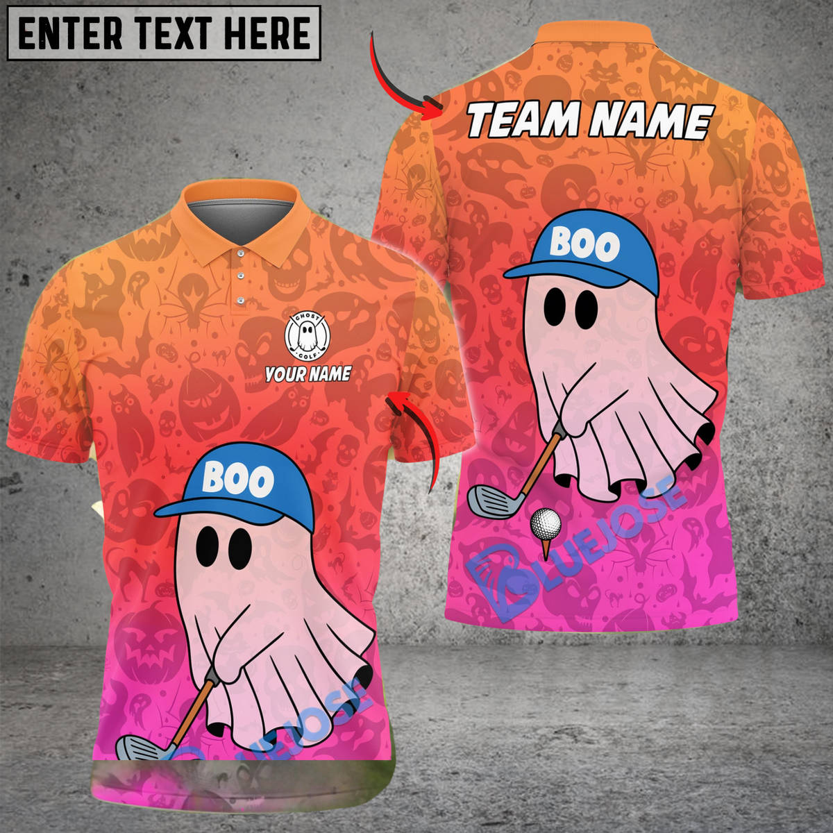 Blisscorners Boo Ghost Funny Golf Polo Shirt, Customized Name & Team Name 3D Shirts (4 Colors)