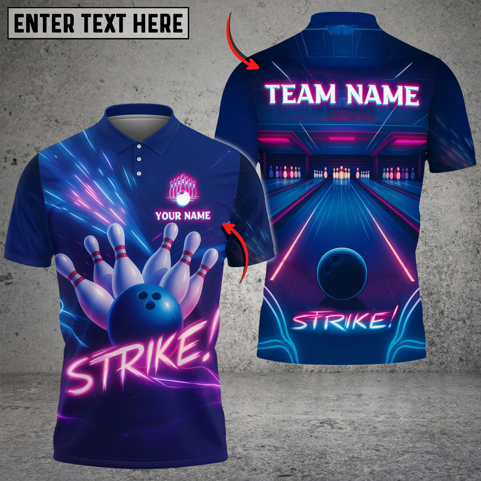 Blisscorners Bowling And Pins Neon Strike Lane Customized Name, Team Name 3D Shirt (4 Colors)