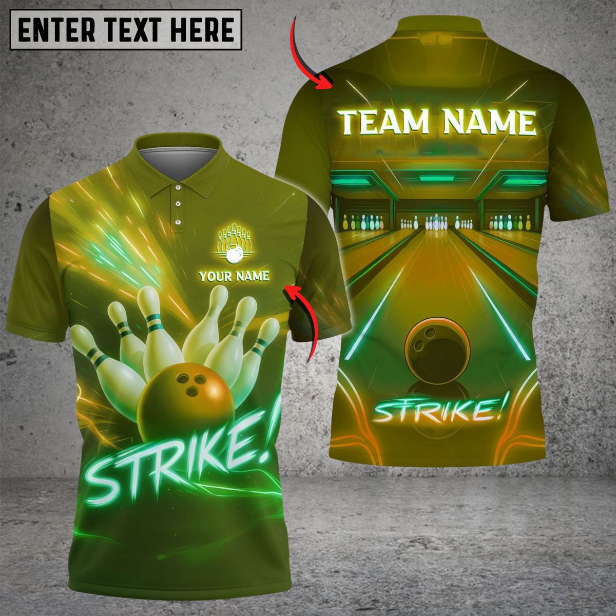 Blisscorners Bowling And Pins Neon Strike Lane Customized Name, Team Name 3D Shirt (4 Colors)