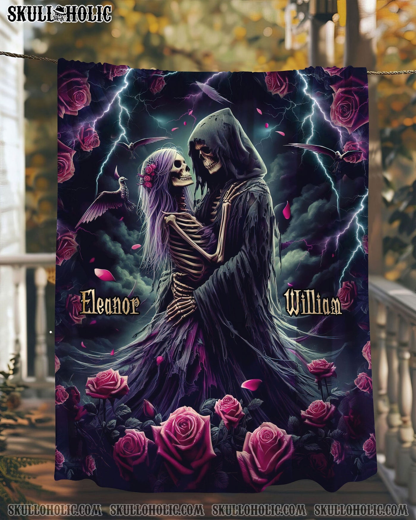 BLISSCORNERS PERSONALIZED SKULL COUPLE FLEECE BLANKET