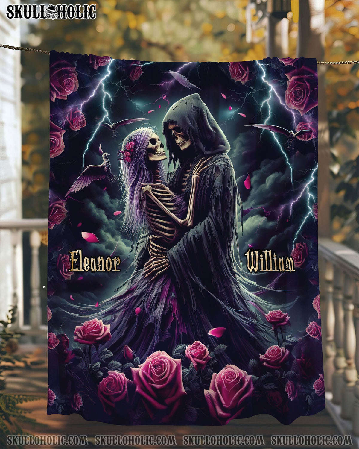 BLISSCORNERS PERSONALIZED SKULL COUPLE FLEECE BLANKET