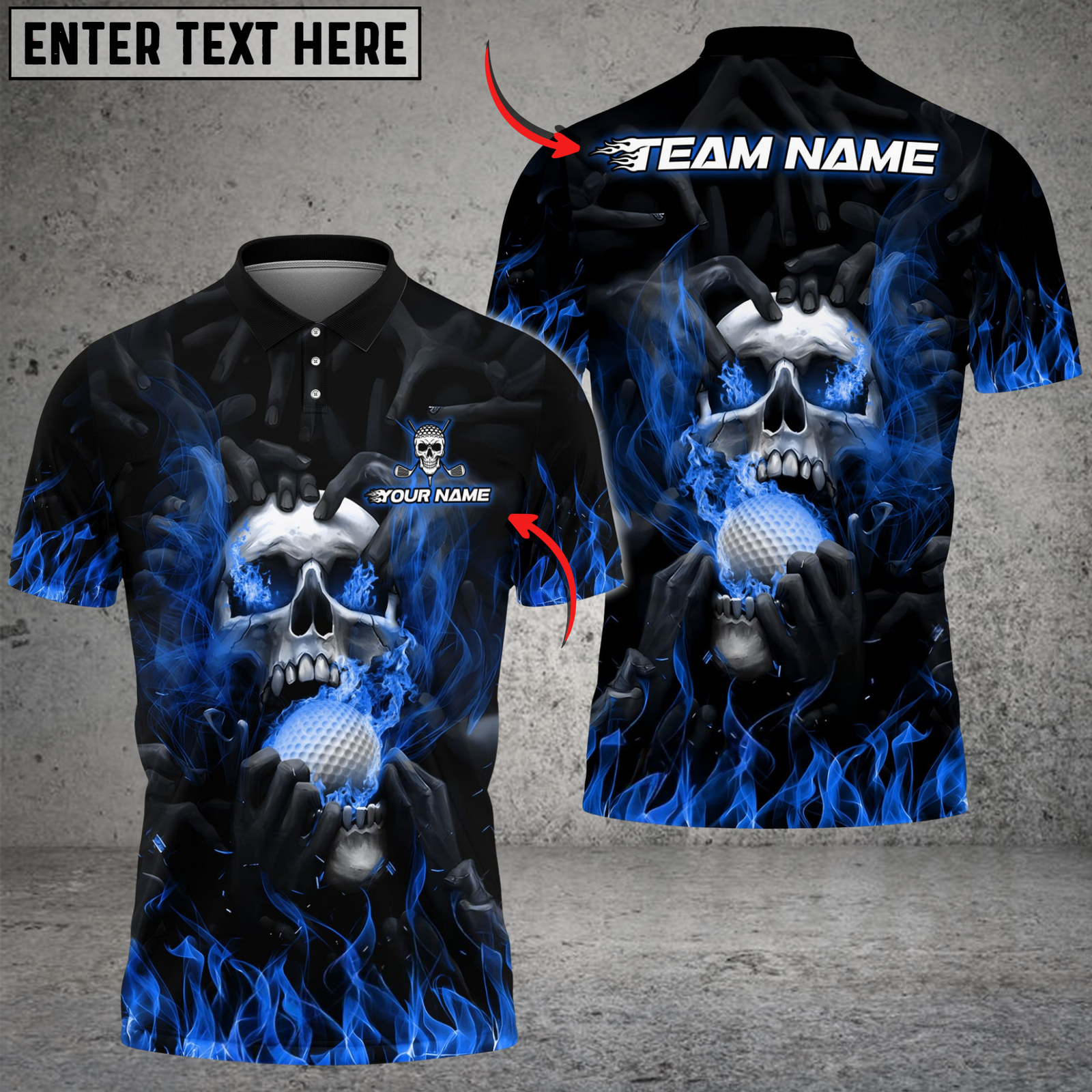 Blisscorners Flaming Skull Golf Polo Shirt, Customized Name & Team Name 3D Shirts (4 Colors)
