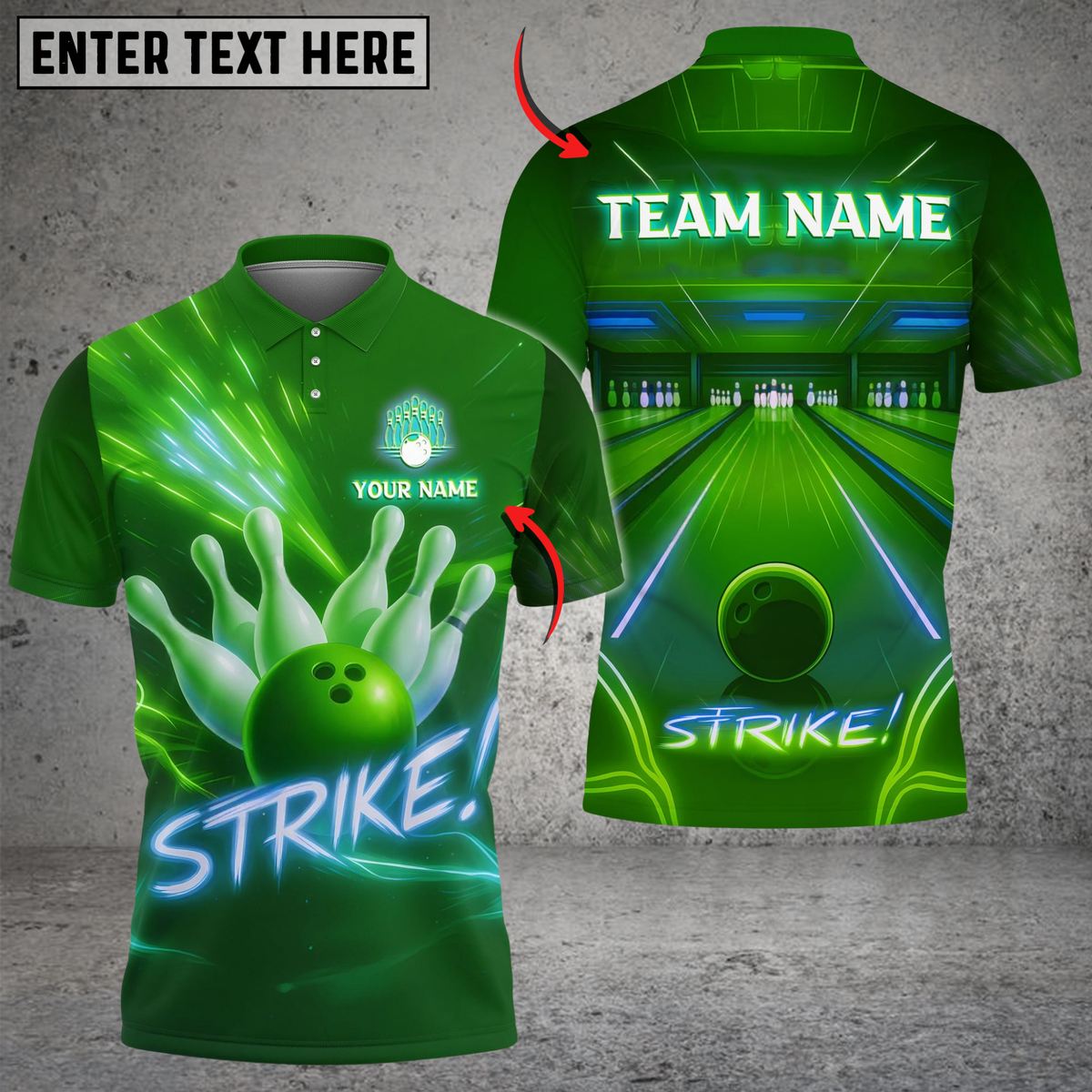 Blisscorners Bowling And Pins Neon Strike Lane Customized Name, Team Name 3D Shirt (4 Colors)
