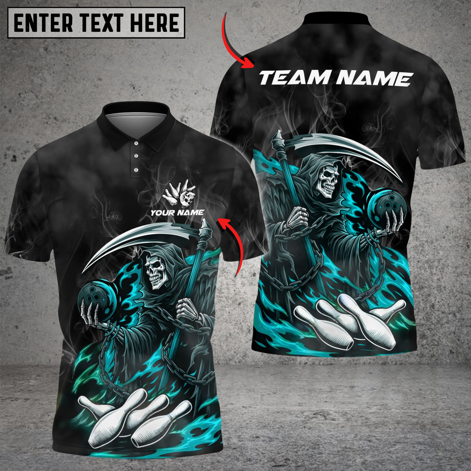 Blisscorners Bowling And Pins Flame Reaper Play Customized Name, Team Name 3D Shirt (4 Colors)
