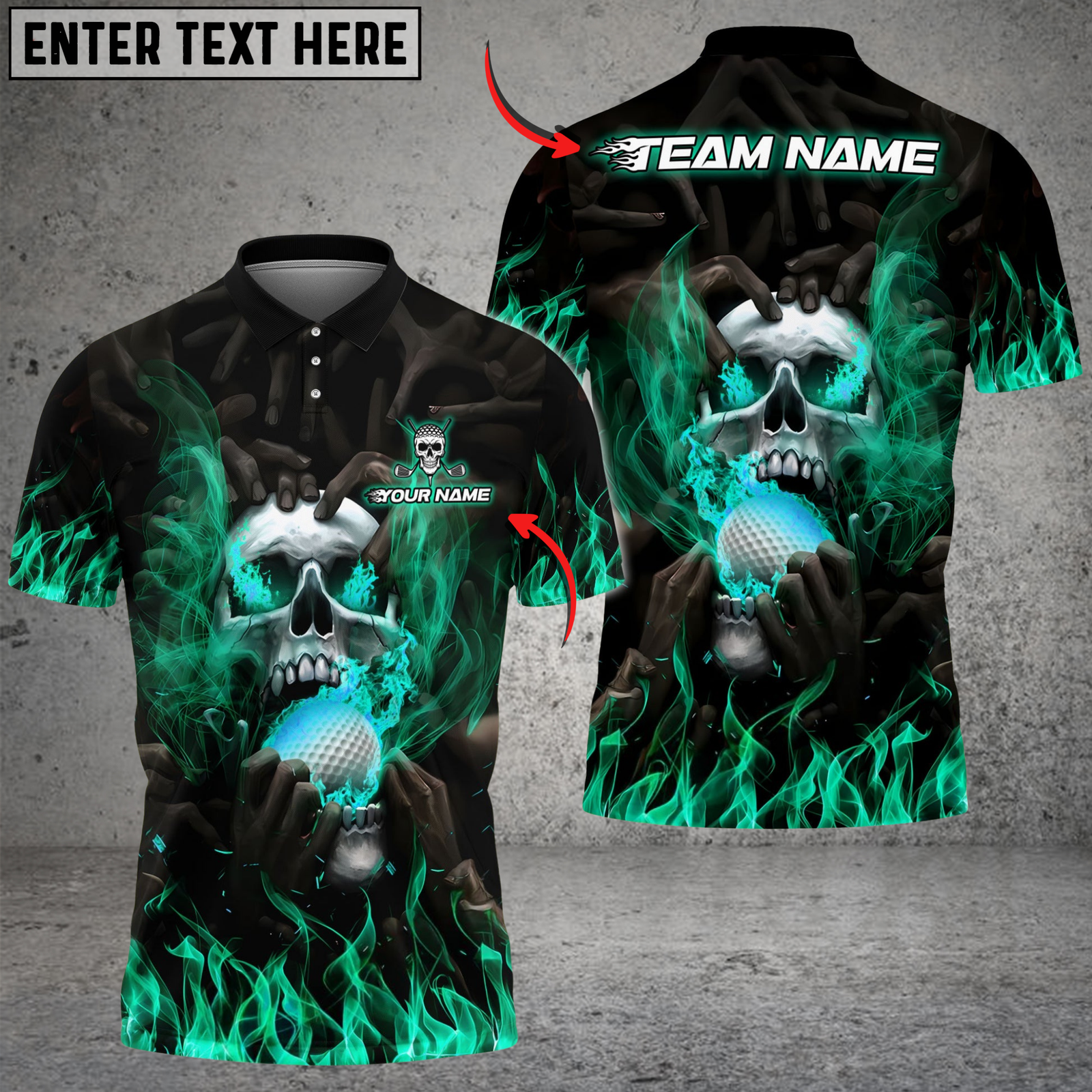 Blisscorners Flaming Skull Golf Polo Shirt, Customized Name & Team Name 3D Shirts (4 Colors)