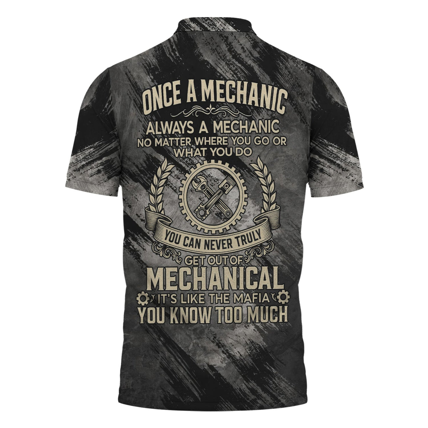 Blisscorners You Can Never Truly Get Out Of Mechanical Shirt Funny Printed Vintage Mechanic Unisex T Shirt Engine Piston and Wrench Design
