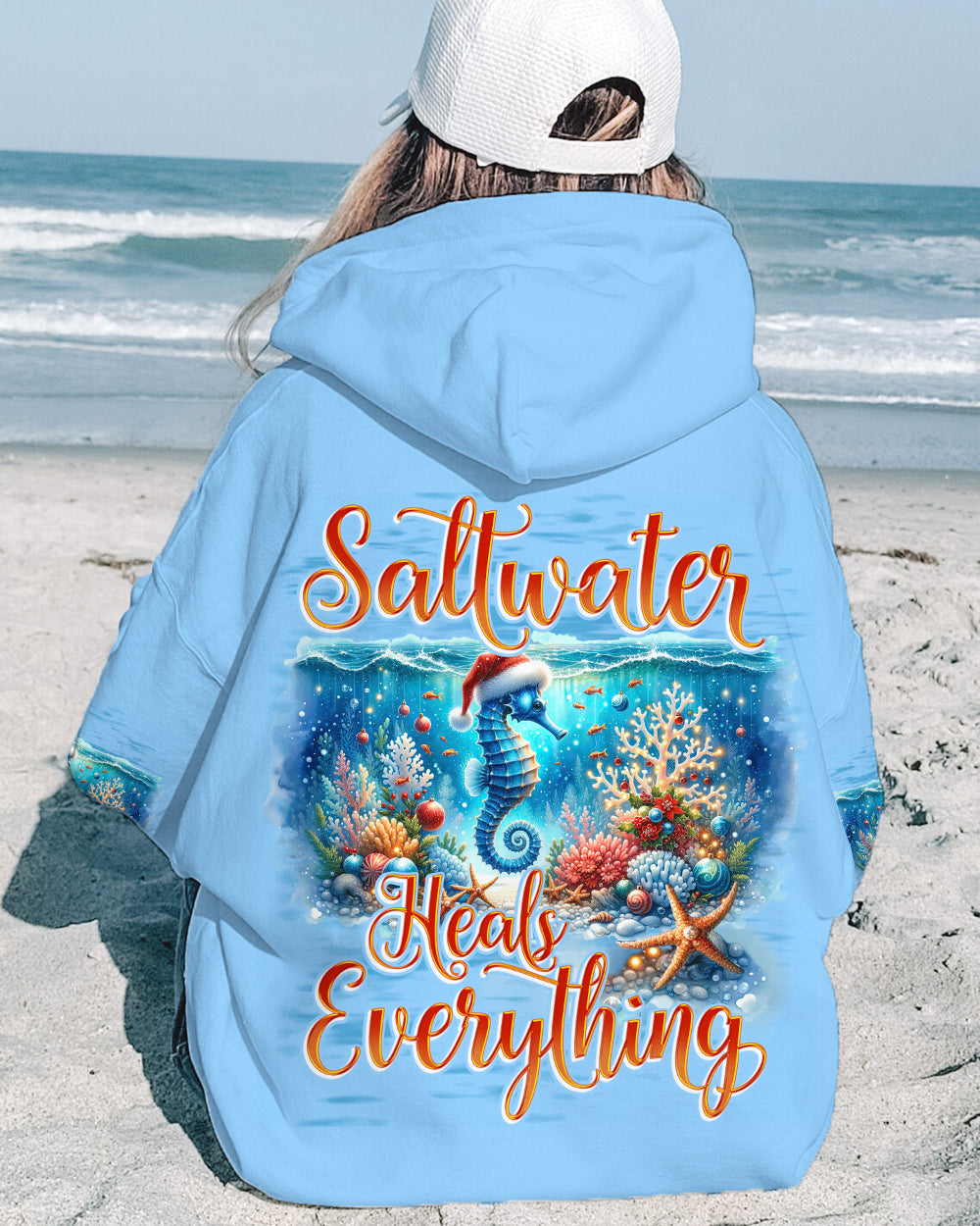BLISSCORNERS SALTWATER HEALS EVERYTHING SEAHORSE CHRISTMAS ALL OVER PRINT
