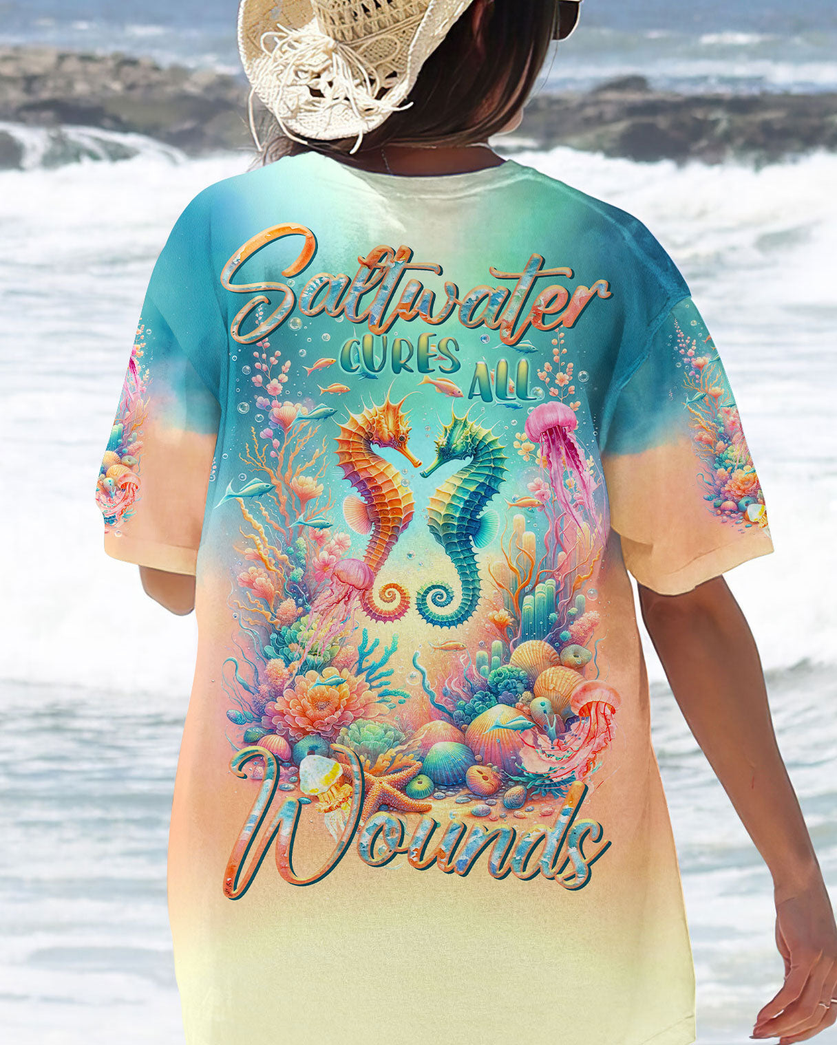 BLISSCORNERS SALTWATER CURES ALL WOUNDS SEAHORSE ALL OVER PRINT