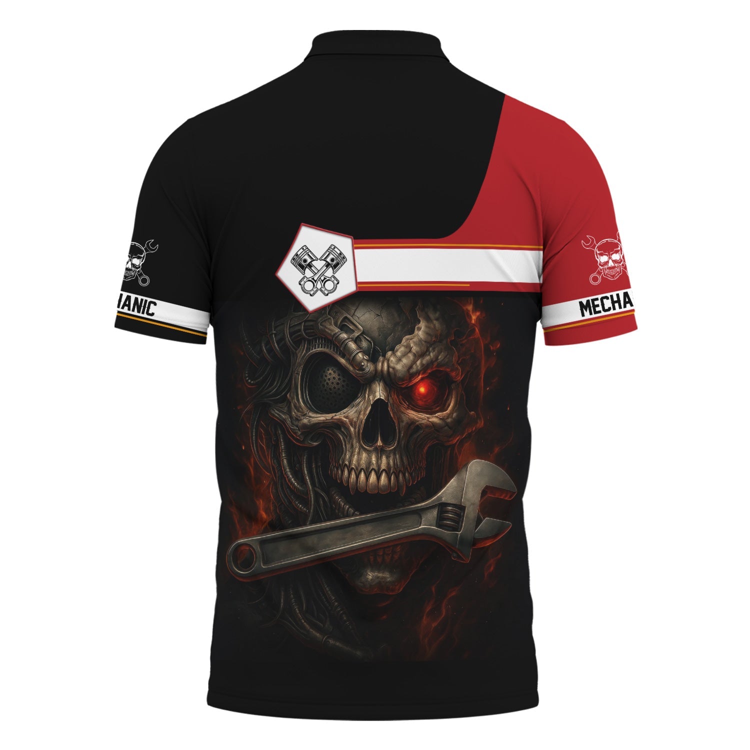Blisscorners Custom Name Mechanic Shirt Cyber Skull with Wrench Design T Shirt