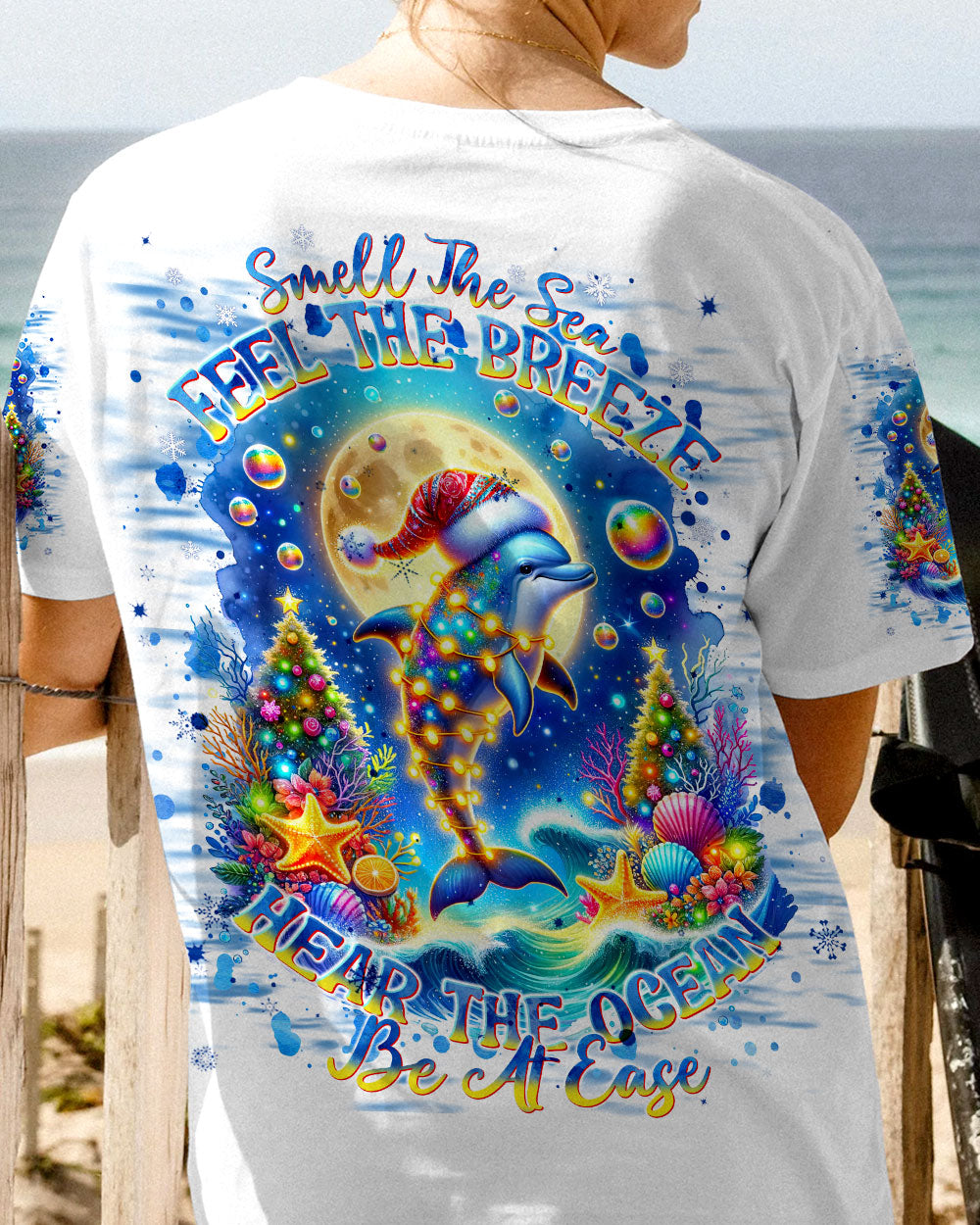 BLISSCORNERS SMELL THE SEA FEEL THE BREEZE DOLPHIN CHRISTMAS ALL OVER PRINT