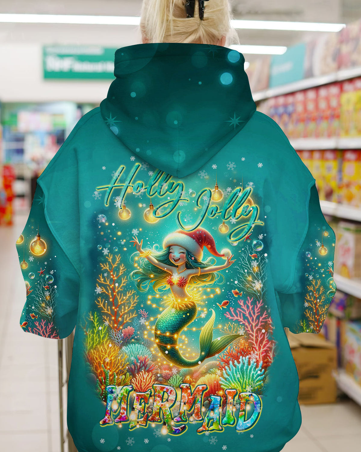 BLISSCORNERS HOLLY JOLLY MERMAID CHRISTMAS ALL OVER PRINT