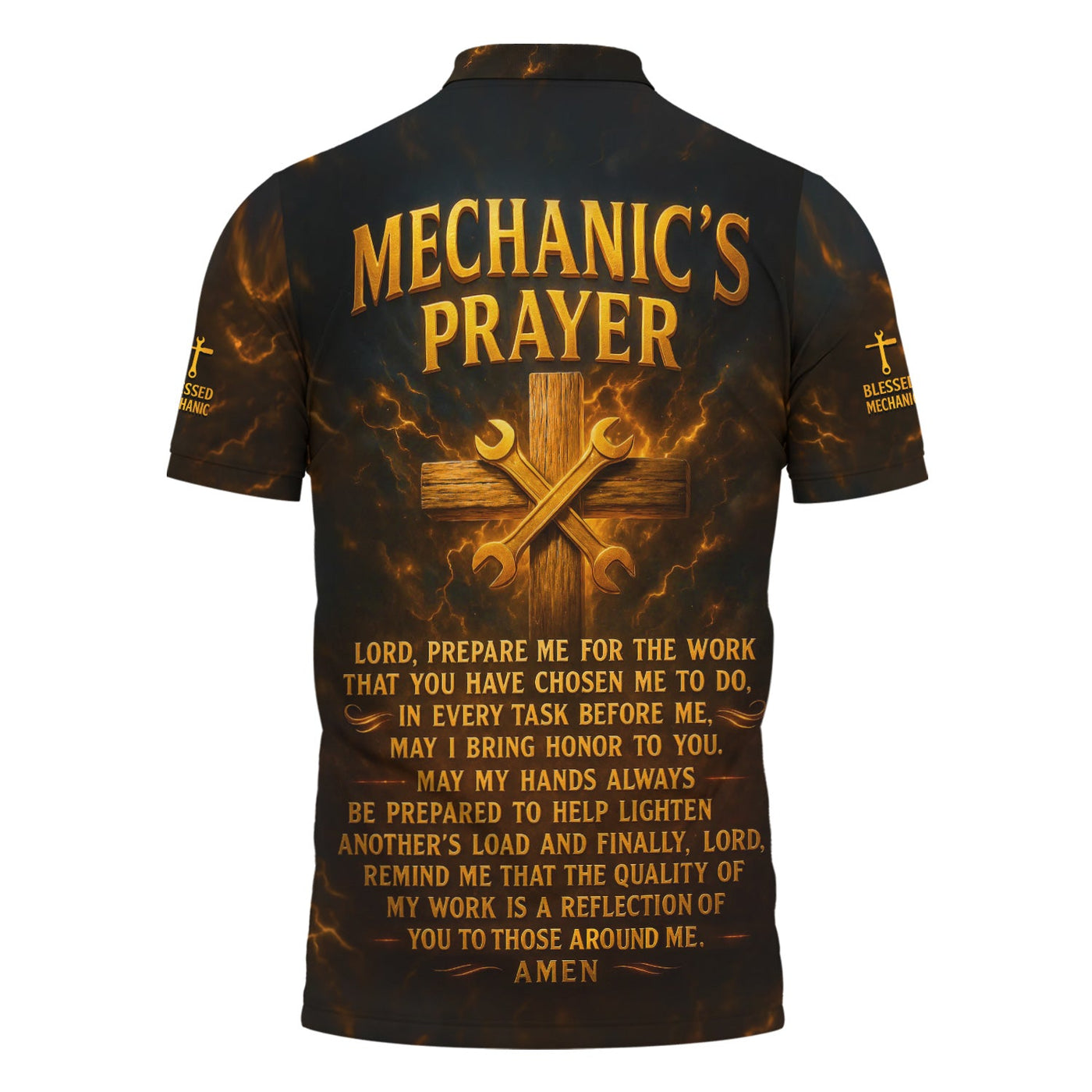 Blisscorners Personalized Mechanic Shirt, Mechanic's Prayer, Wrenchs and Cross Design, Gift For Men