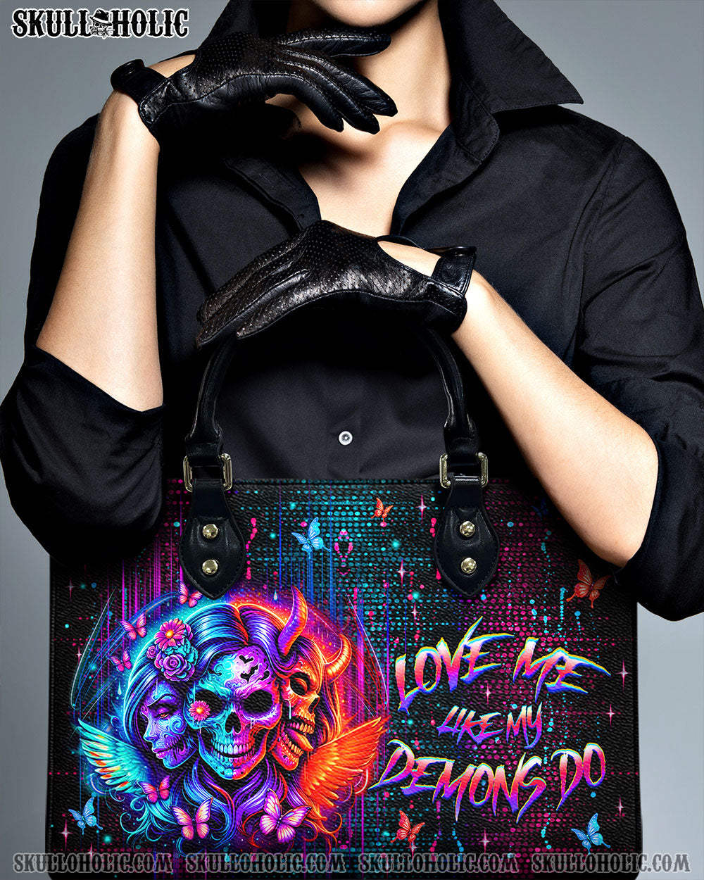 BLISSCORNERS LOVE ME LIKE MY DEMONS DO SKULL LEATHER HANDBAG