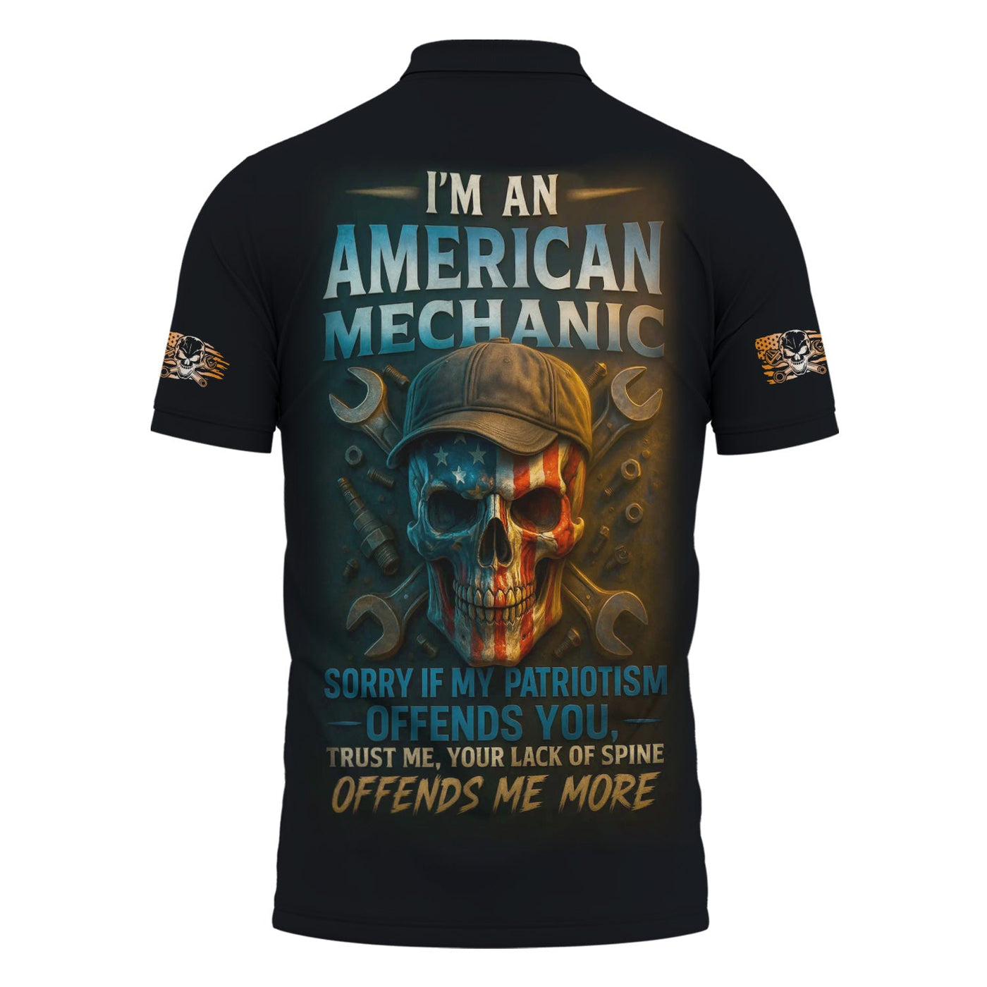 Blisscorners Personalized Mechanic Shirt, I'm An American Mechanic, USA Flag Skull Design, Gift For Men