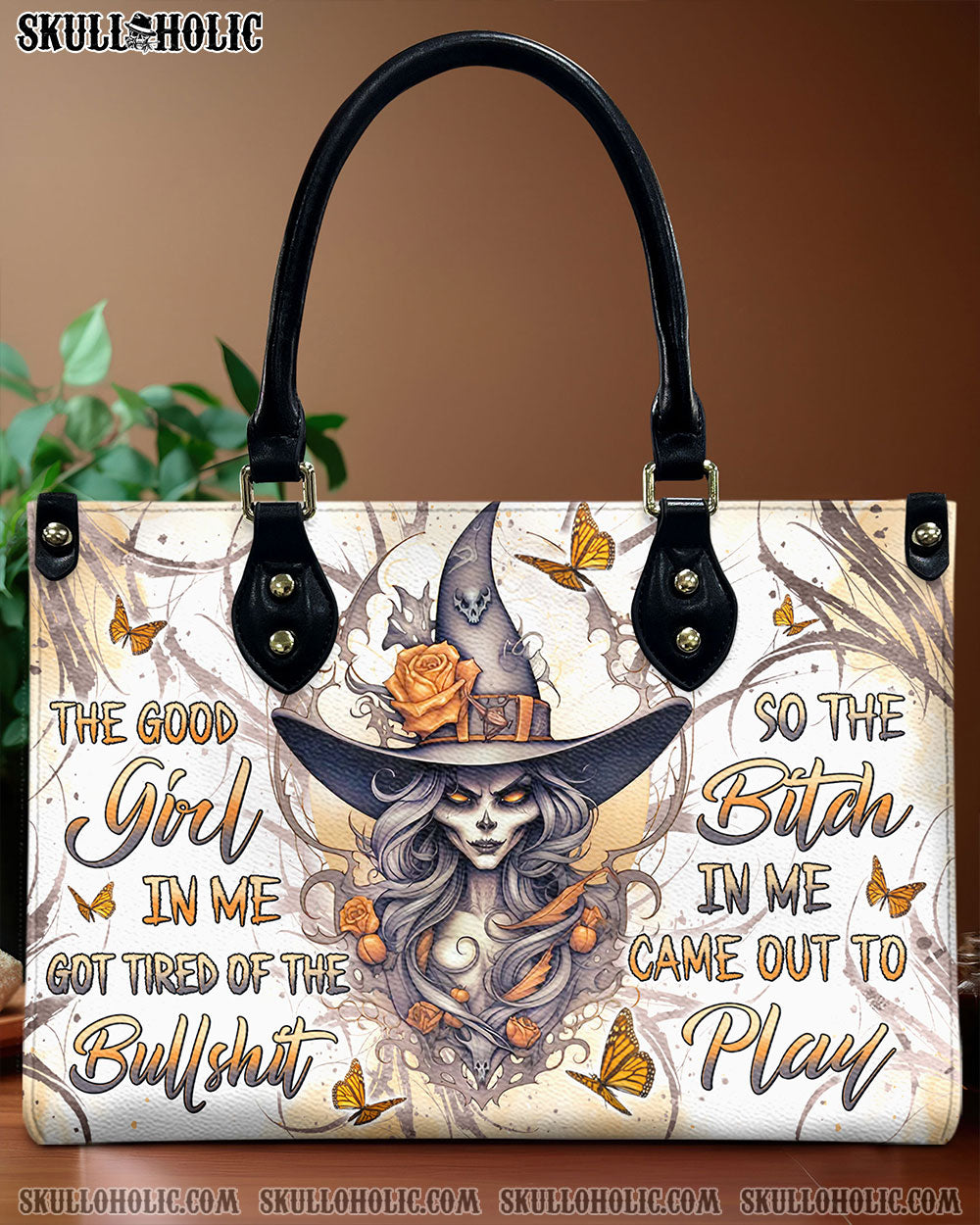 BLISSCORNERS THE GOOD GIRL IN ME GOT TIRED WITCH HALLOWEEN LEATHER HANDBAG