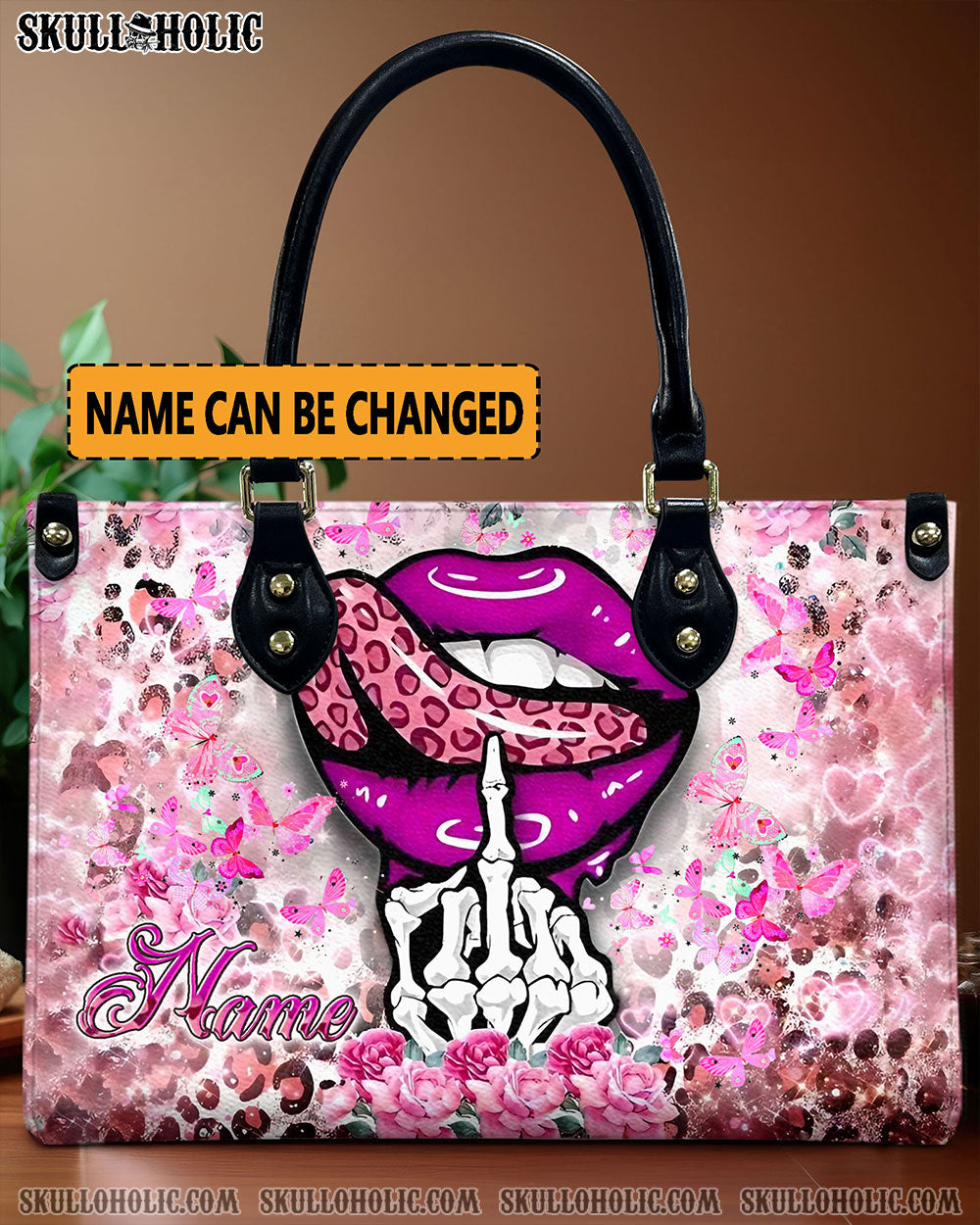 BLISSCORNERS LEOPARD LIPS SKULL LEATHER HANDBAG