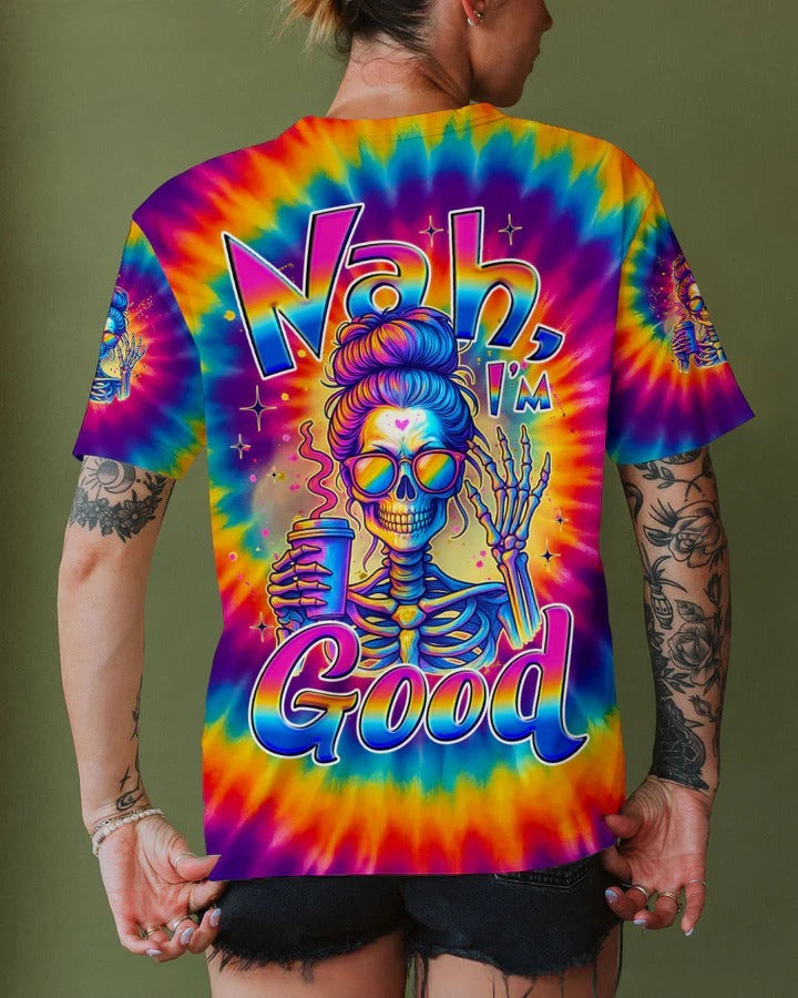 BLISSCORNERS NAH I'M GOOD MESSY BUN SKULL TIE DYE ALL OVER PRINT 1