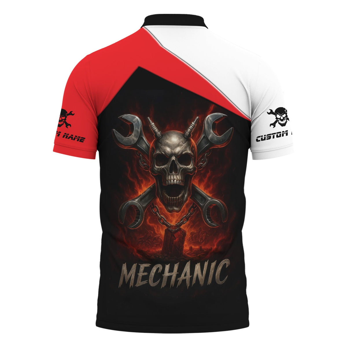 Blisscorners Custom Name Mechanic Shirt Wrench Flame Skull Design T Shirt