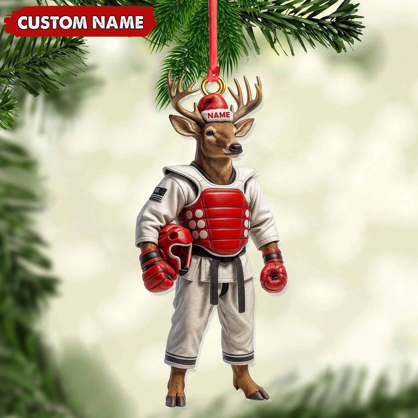 Blisscorners Custom Name Deer Karate Ornament, Taekwondo Christmas Gift Decor

 LM0411