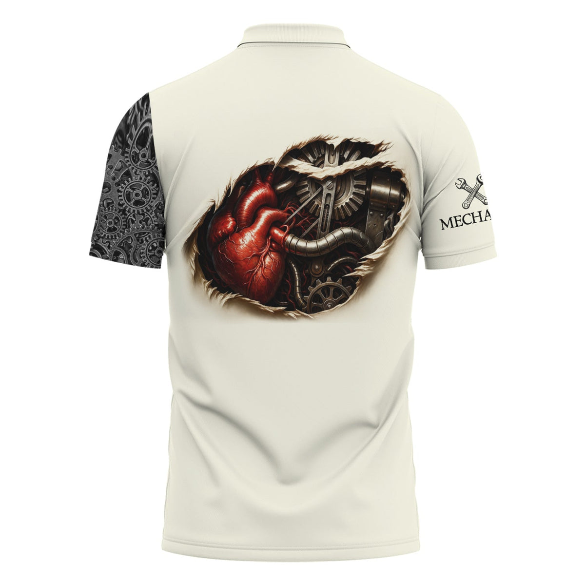 Blisscorners Custom Name Mechanic Shirt Skull with Engine Piston Design Gear Pattern T Shirt All Over Printed