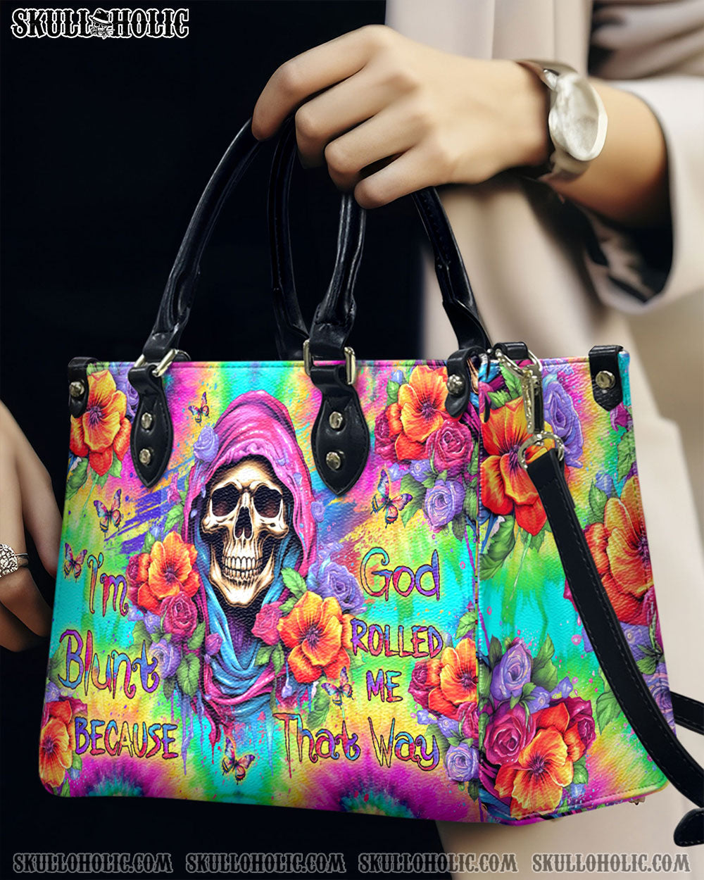 BLISSCORNERS I'M BLUNT BECAUSE GOD ROLLED ME LEATHER HANDBAG