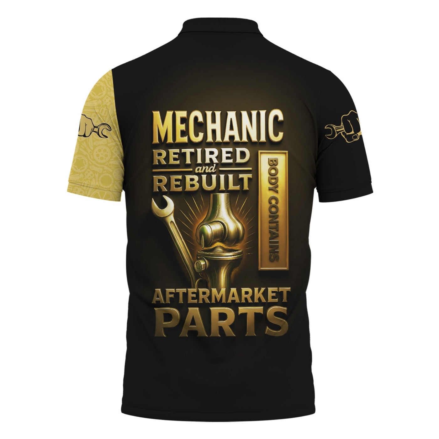 Blisscorners Personalized T-Shirt Mechanic Retired And Rebuilt Body Contains Aftermarket Parts Bony Hand Design Shirt