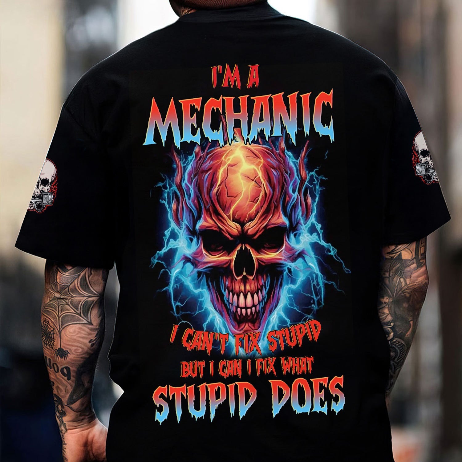 Blisscorners Custom Name Skull Mechanic Shirt I'm A Mechanic Printed Jacket Hoodie All Over Print