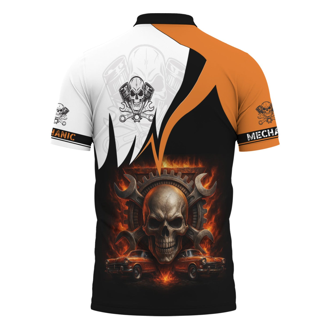 Blisscorners Custom Name Mechanic Shirt Flame Skull Wrench Gear Vintage Car Design T Shirt