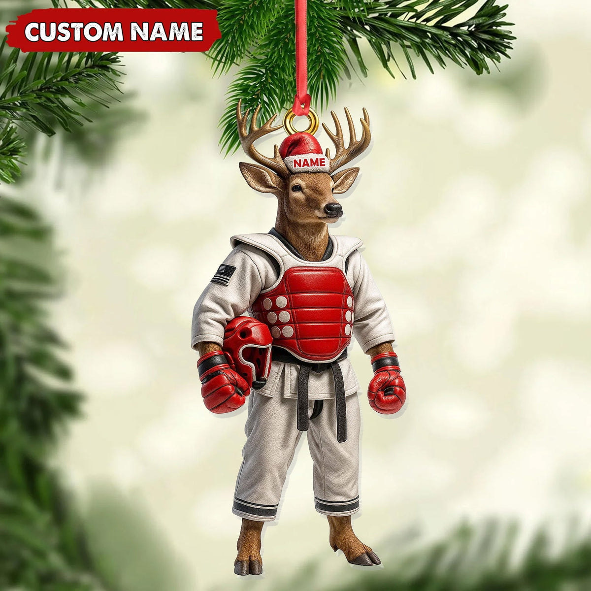 Blisscorners Custom Name Deer Karate Ornament, Taekwondo Christmas Gift Decor LM0411