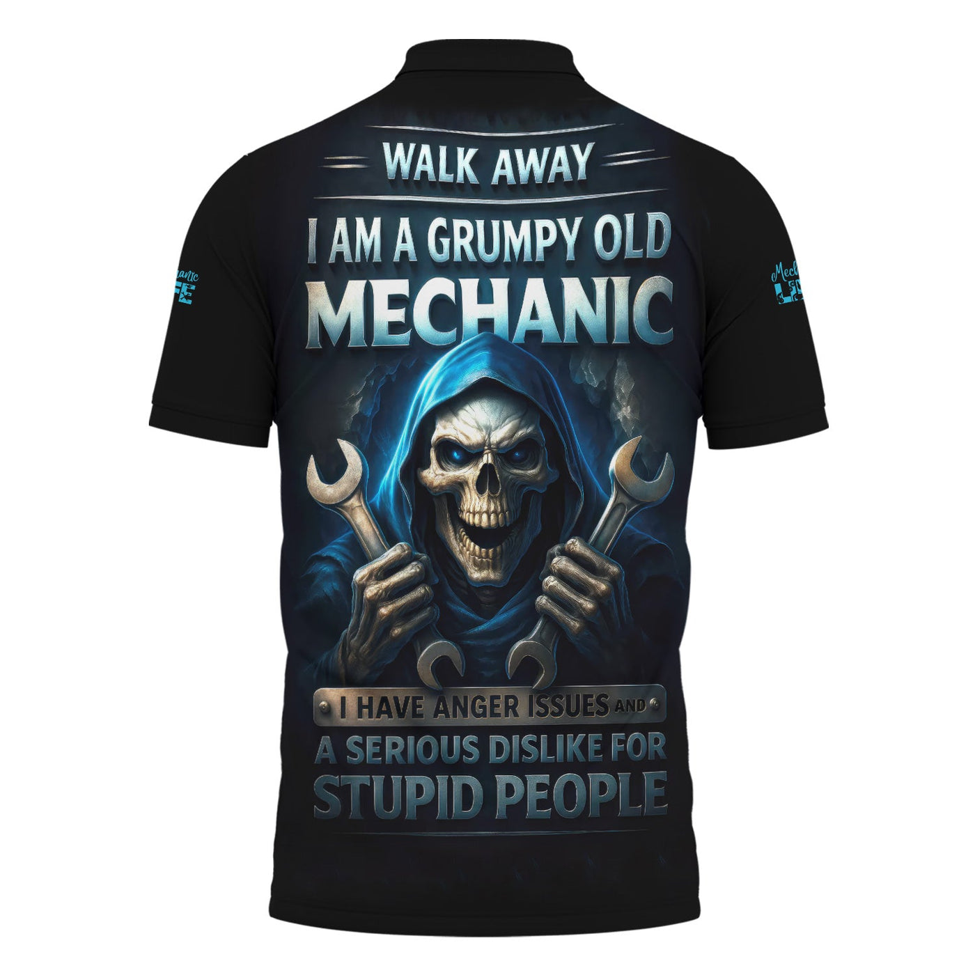 Blisscorners Personalized T-Shirt I Am A Grumpy Old Mechanic Blue Flame Grim Reaper Design Shirt For Mechanics