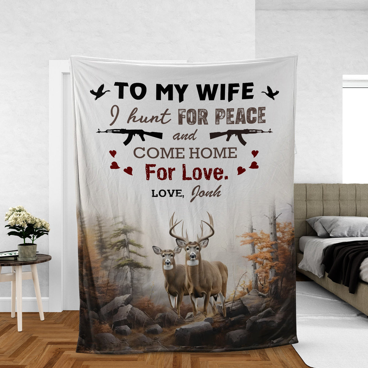 Blisscorners Personalized Deer Hunting Ã¢â‚¬Å“To My Wife, I Hunt for Peace and Come Home for LoveÃ¢â‚¬Â Fleece Blanket LM1611