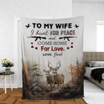 Blisscorners Personalized Deer Hunting Ã¢â‚¬Å“To My Wife, I Hunt for Peace and Come Home for LoveÃ¢â‚¬Â Fleece Blanket LM1611