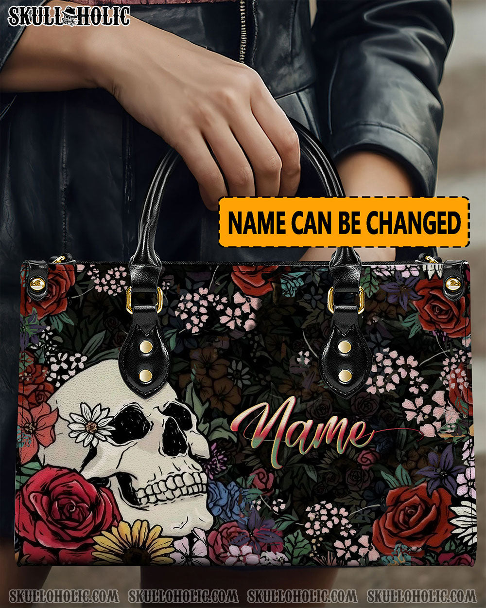 BLISSCORNERS SKULL FLOWER LEATHER HANDBAG